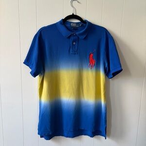 Polo by Ralph Lauren Gradient Cotton Y2K Blue Yellow Big Pony Men’s Shirt Large